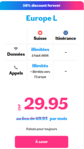 Forfait Lebara Europe L – Profitez d’appels, SMS et données illimités en Suisse et en Europe, avec une couverture étendue pour rester connecté partout. Idéal pour les voyageurs et les utilisateurs fréquents à l’international.