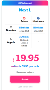 Forfait Next L – Lebara,Appels, SMS et données illimités avec 10 Go pour une utilisation optimale en Suisse et à l'international. Profitez d'une connectivité rapide et fiable
